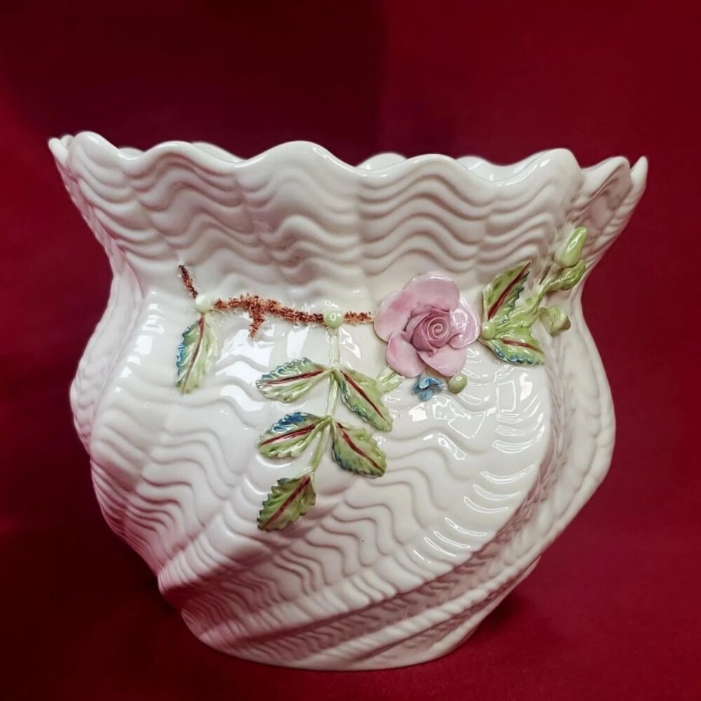Belleek Millennium Cache Vase Irish Parian Porcelain - Handmade Floral Detail
